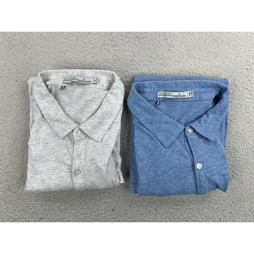 Criquet Polo Shirts LOT OF 2 Mens XL Gray Blue Solid Cotton Knit Golf Casual